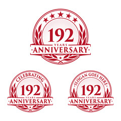 192 years anniversary logo set. 192nd years anniversary celebration logotype. Vector and illustration. 