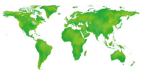 ヨーロッパを中心とした水彩風の世界地図、緑