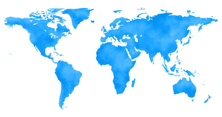 ヨーロッパを中心とした水彩風の世界地図、青