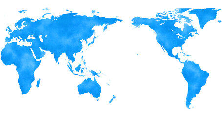 アジアを中心とした水彩風の世界地図、青