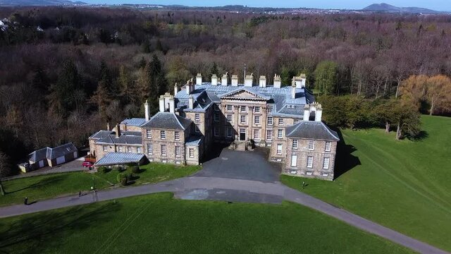 Beautiful Dalkeith palace house aerial view, Dalkeith Country Park, Scotland