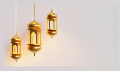 Eid Mubarak Background Template With Fanous 3D Rendering