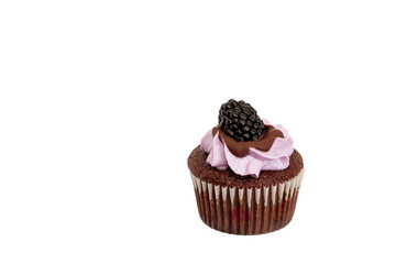 Delicious cupcake with lavender cream   and blackberries.