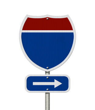 Blank red, white and blue USA highway sign
