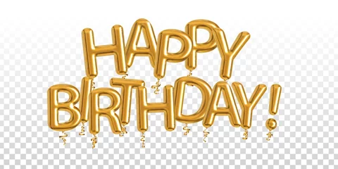 Fotobehang Vector realistic isolated golden balloon text of Happy Birthday on the transparent background. Concept of celebration and happy birthday holiday. © comicsans