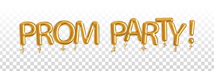 Vector realistic isolated golden balloon text of Prom Party on the transparent background.