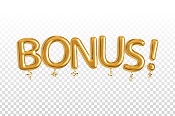 Vector realistic isolated golden balloon text of Bonus on the transparent background.