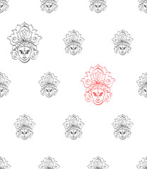Durga Goddess Of Power Seamless Pattern, Divine Mother Of The Universe Design