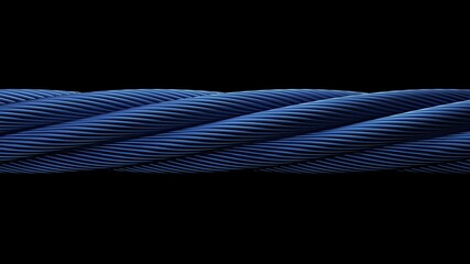Blue metallic wire rope. 3D illustration. 3D high quality rendering. 3D CG.
