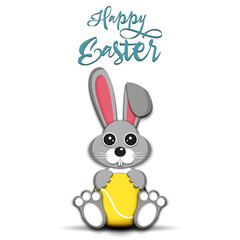 Happy Easter. Easter Rabbit with tennis ball on an isolated background. Pattern for greeting card, banner, poster, invitation. Vector illustration