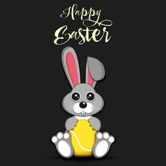 Happy Easter. Easter Rabbit with tennis ball on an isolated background. Pattern for greeting card, banner, poster, invitation. Vector illustration