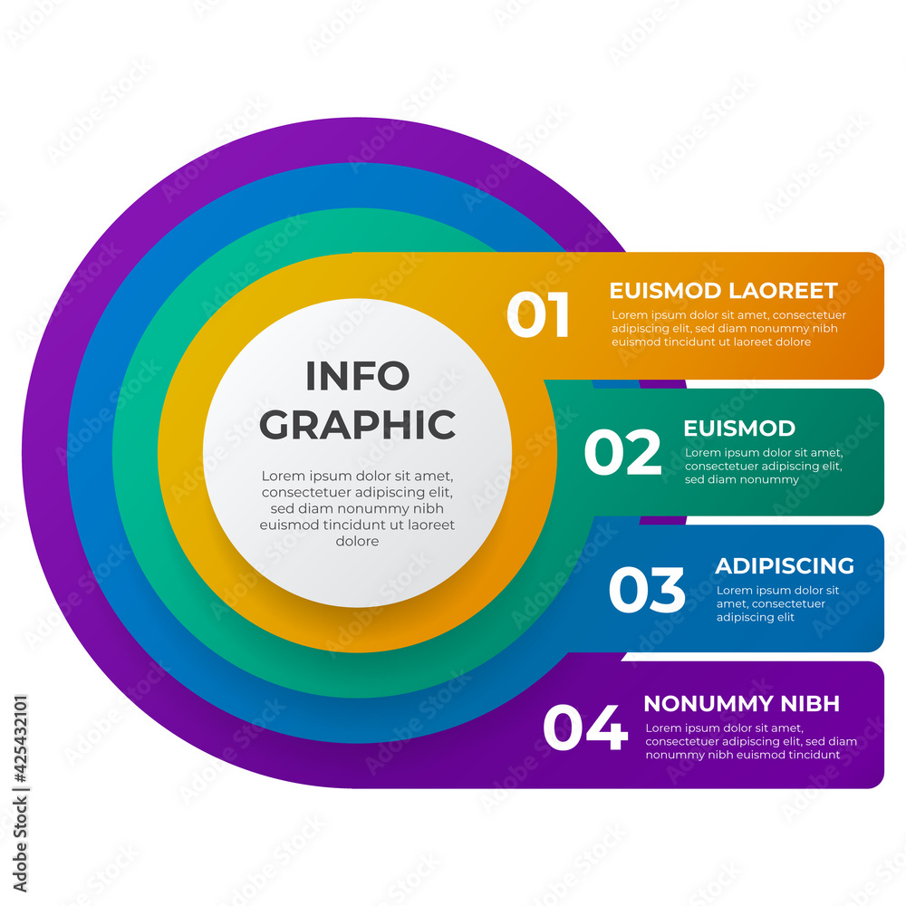 Wall mural circle list infographic element template vector, 4 points, options, steps diagram layout.