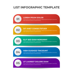 5 poinst, bullet, list diagram, infographic element template vector with colorful row design, can be used for social media post or presentation.