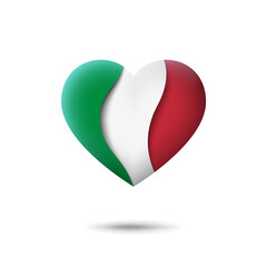 Italy flag icon in the shape of heart. Waving in the wind. Abstract waving italy flag. Italian tricolor. Paper cut style. Vector symbol, icon, button
