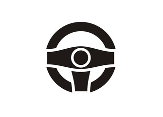Driver steering wheel. Simple illustration in black and white.