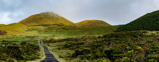 landscape with mountains in azores, pico island