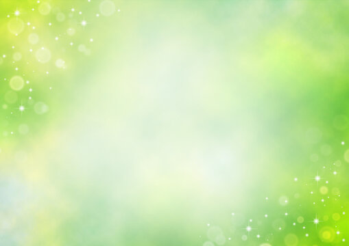 新緑とキラキラとボケ　初夏のイメージ　背景イラスト素材（黄緑色）