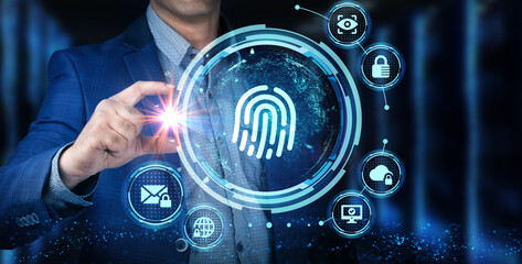 Fingerprint scan provides security.  Business, technology, internet and networking concept.