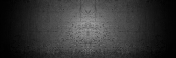 Old wall texture cement dark black gray panorama background abstract grey color design are light with white gradient background.