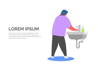 Man figure washing hand on a sink. Simple flat illustration