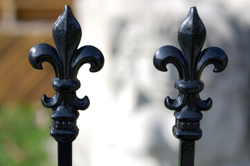 wrought iron railing, detail of fleur-de-lis finials