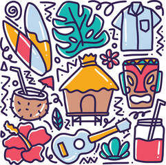 doodle of hawaii collection hand drawing