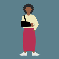 Afro-American female with injured arm in a sling