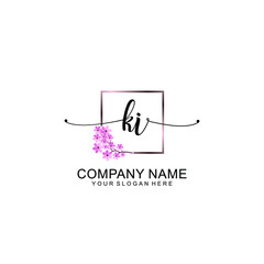 KI Initials handwritten minimalistic logo template vector	
