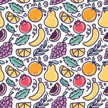 doodle various fruit collection hand drawing
