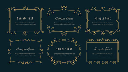 シンプルでフラットなビンテージフレームセット /　見出し、タイトル、線画、デザイン /　ゴールド