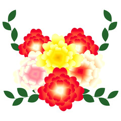 お祝い用の赤・桃色・黄色の花束アレンジ｜Arrangement of red, pink and yellow bouquets for celebration
