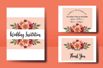 Obraz na płótnie Canvas Wedding invitation frame set, floral watercolor hand drawn Zinnia and Pansy Flower design Invitation Card Template
