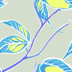 Fototapeta na wymiar Lemon Seamless Pattern. Vector Summer Citrus Print. Simple Marker Lime. Botanical Illustration. Cerulean Blue, Red and Ultimate Gray Psychedelic Citron Motif. Modern Hand Drawn Background.