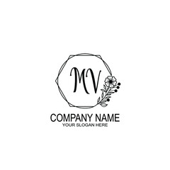 MV Initials handwritten minimalistic logo template vector	
