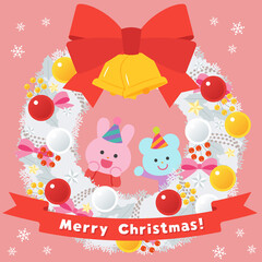 白いクリスマスリース／ウサギとネズミ