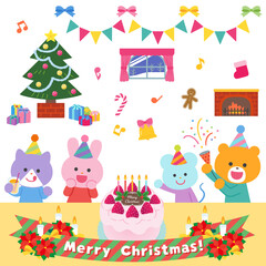 Obraz premium クリスマスパーティーをする動物たち／セット
