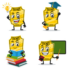 vector illustration of ticket mascot or character collection set with education theme