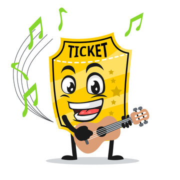 vector illustration of ticket mascot or character playing guitar