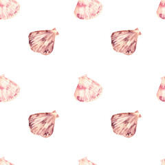 Seamless pattern with watercolor shells illustrations. For prints, fabric, decor, textile. 