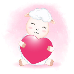 Fototapeta premium Cute Little Sheep and heart cartoon hand drawn illustration