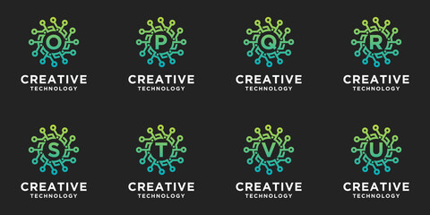 Collection of creative technology logos in hexagon style 