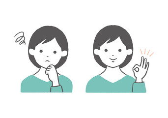 表情セット（悩む・OKポーズ）／女性