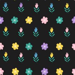 Cute flower patterns in a small flower. Motives are scattered randomly. Geometric seamless vector texture. Elegant template for fashion prints. Vector stock illustration.