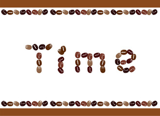 コーヒーのイラスト。かわいいコーヒー豆のイラストとアルファベットのメッセージ入り。アイコンイラスト。