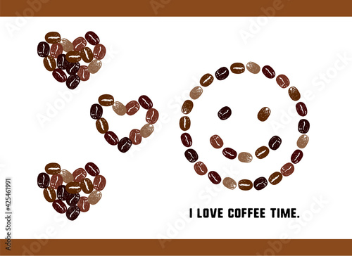 コーヒーのイラスト かわいいコーヒー豆のイラストとメッセージ入り フレームイラスト Wall Mural Pomme