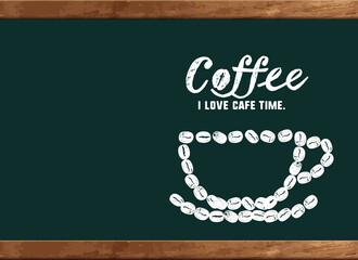 コーヒーのイラスト 黒板 カフェボードにメッセージ入り Bean Wall Mural Be Pomme