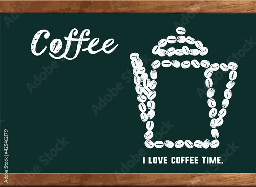 コーヒーのイラスト 黒板 カフェボードにイラストとメッセージ入り Wall Mural Pomme