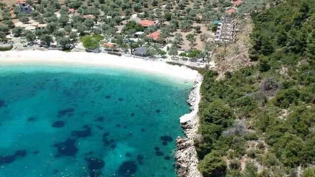 Aerial view over the rocky beach Leftos Gialos in Alonissos island, Sporades, Greece