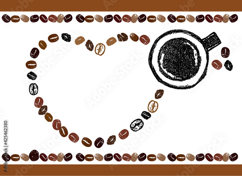 コーヒーのイラスト かわいいコーヒー豆のハートのイラストとメッセージ入り フレームイラスト Bean Wall Mural Be Pomme