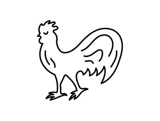 Rooster. Chinese horoscope 2029 year. Animal symbol vector illustration. Black line doodle sketch. Editable path